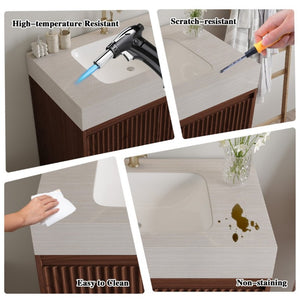 English Elm 30 Inch Freestanding Bathroom Vanity with Sintered Stone Top and Integrated Ceramic Sink Brown / Stone Gray W3136S00140
