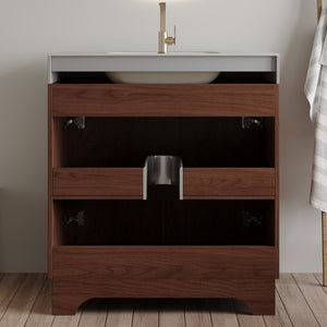 English Elm 30 Inch Freestanding Bathroom Vanity with Sintered Stone Top and Integrated Ceramic Sink Brown / Stone Gray W3136S00140