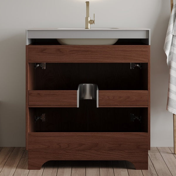 English Elm 30 Inch Freestanding Bathroom Vanity with Sintered Stone Top and Integrated Ceramic Sink Brown / Stone Gray W3136S00140