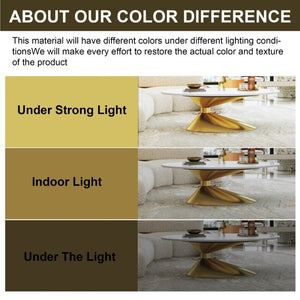 English Elm 49.2 Inch Oval Sintered Stone Coffee Table with Sculptural Stainless Base for Living Room Gold,White W3136S00141
