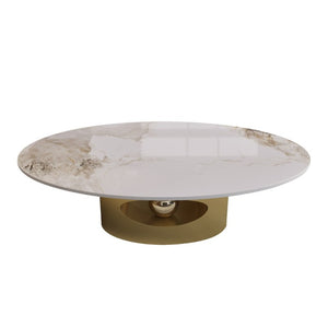 English Elm 49.2 Inch Oval Sintered Stone Coffee Table Sculptural Steel Base for Modern Living Gold,White W3136S00143