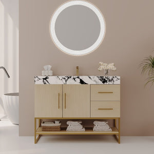 English Elm 36 Inch Freestanding Bathroom Vanity with Sintered Stone Top and Ceramic Basin Gold, White+Black, Wood - A W3136S00145