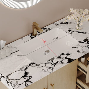 English Elm 36 Inch Freestanding Bathroom Vanity with Sintered Stone Top and Ceramic Basin Gold, White+Black, Wood - A W3136S00145
