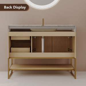 English Elm 36 Inch Freestanding Bathroom Vanity with Sintered Stone Top and Ceramic Basin Gold, White+Black, Wood - A W3136S00145