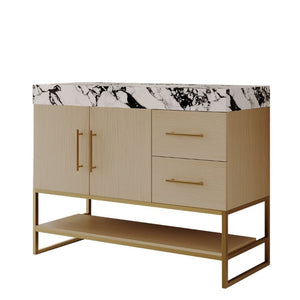 English Elm 36 Inch Freestanding Bathroom Vanity with Sintered Stone Top and Ceramic Basin Gold, White+Black, Wood - A W3136S00145