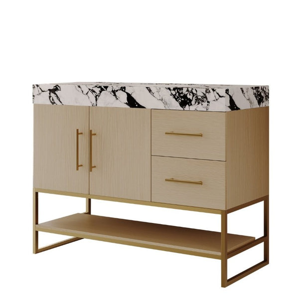 English Elm 36 Inch Freestanding Bathroom Vanity with Sintered Stone Top and Ceramic Basin Gold, White+Black, Wood - A W3136S00145