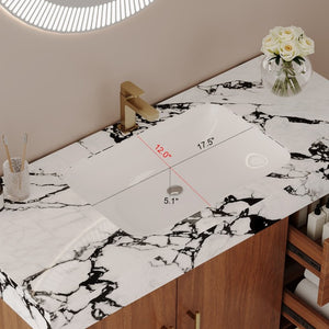 English Elm 36 Inch Freestanding Bathroom Vanity with Sintered Stone Top and Ceramic Basin Gold, Walnut, White+Black W3136S00146