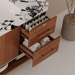 English Elm 36 Inch Freestanding Bathroom Vanity with Sintered Stone Top and Ceramic Basin Gold, Walnut, White+Black W3136S00146