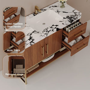 English Elm 36 Inch Freestanding Bathroom Vanity with Sintered Stone Top and Ceramic Basin Gold, Walnut, White+Black W3136S00146