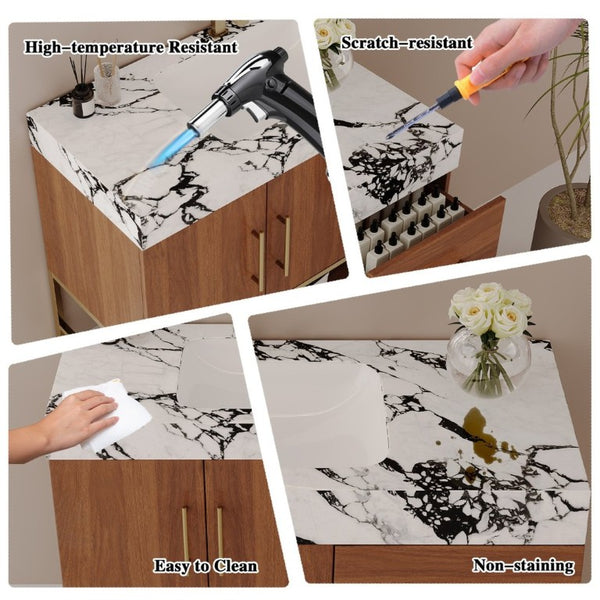 English Elm 36 Inch Freestanding Bathroom Vanity with Sintered Stone Top and Ceramic Basin Gold, Walnut, White+Black W3136S00146