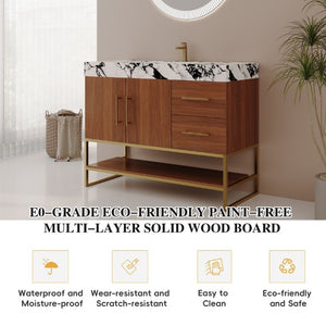 English Elm 36 Inch Freestanding Bathroom Vanity with Sintered Stone Top and Ceramic Basin Gold, Walnut, White+Black W3136S00146