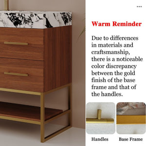 English Elm 36 Inch Freestanding Bathroom Vanity with Sintered Stone Top and Ceramic Basin Gold, Walnut, White+Black W3136S00146