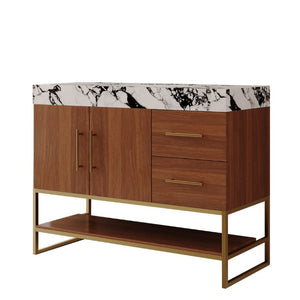 English Elm 36 Inch Freestanding Bathroom Vanity with Sintered Stone Top and Ceramic Basin Gold, Walnut, White+Black W3136S00146