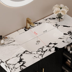 English Elm 36 Inch Freestanding Bathroom Vanity with Sintered Stone Top and Ceramic Basin Black, Gold, White+Black W3136S00147
