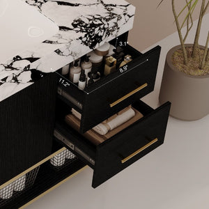 English Elm 36 Inch Freestanding Bathroom Vanity with Sintered Stone Top and Ceramic Basin Black, Gold, White+Black W3136S00147