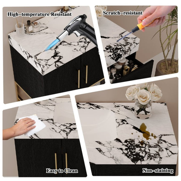 English Elm 36 Inch Freestanding Bathroom Vanity with Sintered Stone Top and Ceramic Basin Black, Gold, White+Black W3136S00147