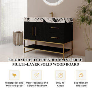 English Elm 36 Inch Freestanding Bathroom Vanity with Sintered Stone Top and Ceramic Basin Black, Gold, White+Black W3136S00147