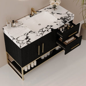English Elm 36 Inch Freestanding Bathroom Vanity with Sintered Stone Top and Ceramic Basin Black, Gold, White+Black W3136S00147