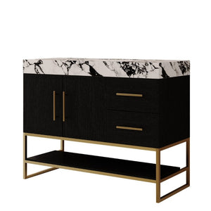 English Elm 36 Inch Freestanding Bathroom Vanity with Sintered Stone Top and Ceramic Basin Black, Gold, White+Black W3136S00147