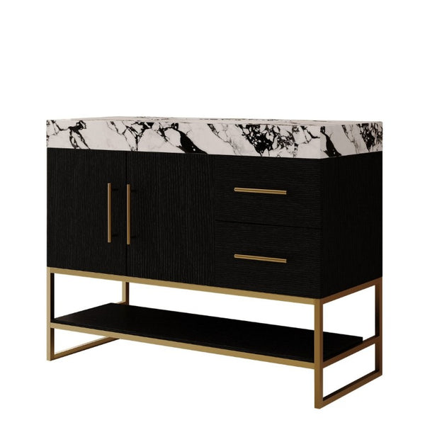 English Elm 36 Inch Freestanding Bathroom Vanity with Sintered Stone Top and Ceramic Basin Black, Gold, White+Black W3136S00147