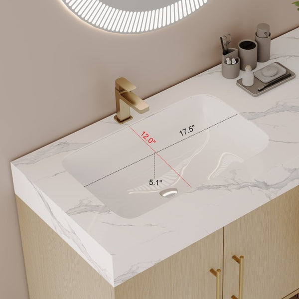 English Elm 36 Inch Freestanding Bathroom Vanity with Sintered Stone Top and Ceramic Basin Gold, White+Black, Wood - B W3136S00150