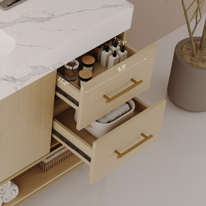 English Elm 36 Inch Freestanding Bathroom Vanity with Sintered Stone Top and Ceramic Basin Gold, White+Black, Wood - B W3136S00150