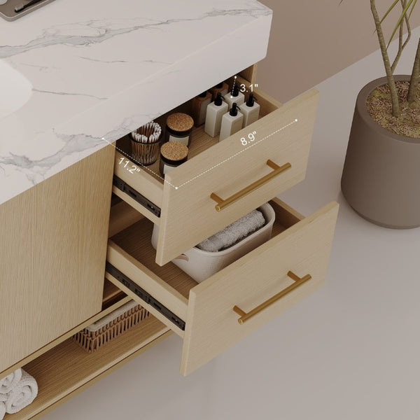 English Elm 36 Inch Freestanding Bathroom Vanity with Sintered Stone Top and Ceramic Basin Gold, White+Black, Wood - B W3136S00150
