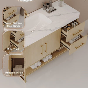 English Elm 36 Inch Freestanding Bathroom Vanity with Sintered Stone Top and Ceramic Basin Gold, White+Black, Wood - B W3136S00150
