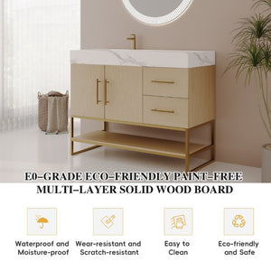 English Elm 36 Inch Freestanding Bathroom Vanity with Sintered Stone Top and Ceramic Basin Gold, White+Black, Wood - B W3136S00150