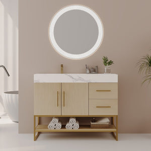 English Elm 36 Inch Freestanding Bathroom Vanity with Sintered Stone Top and Ceramic Basin Gold, White+Black, Wood - B W3136S00150