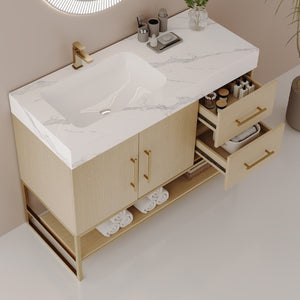 English Elm 36 Inch Freestanding Bathroom Vanity with Sintered Stone Top and Ceramic Basin Gold, White+Black, Wood - B W3136S00150