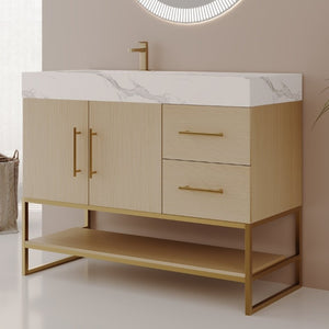 English Elm 36 Inch Freestanding Bathroom Vanity with Sintered Stone Top and Ceramic Basin Gold, White+Black, Wood - B W3136S00150