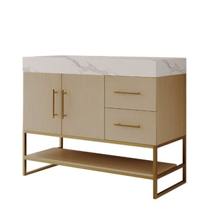 English Elm 36 Inch Freestanding Bathroom Vanity with Sintered Stone Top and Ceramic Basin Gold, White+Black, Wood - B W3136S00150
