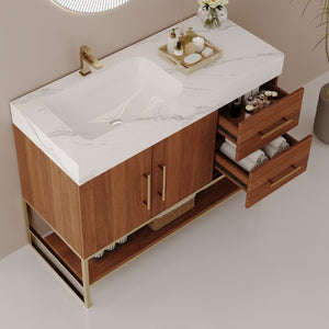 English Elm 36 Inch Freestanding Bathroom Vanity with Sintered Stone Top and Ceramic Basin Gold, Walnut, White W3136S00151