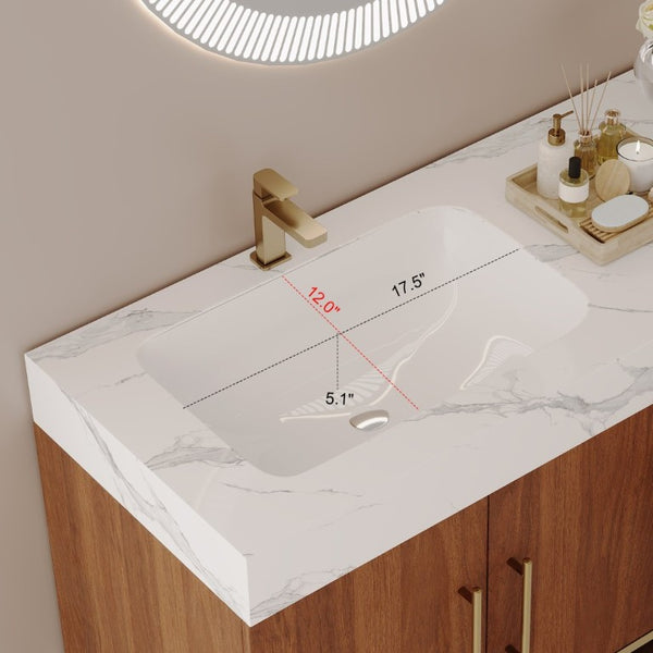 English Elm 36 Inch Freestanding Bathroom Vanity with Sintered Stone Top and Ceramic Basin Gold, Walnut, White W3136S00151