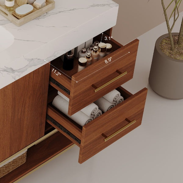 English Elm 36 Inch Freestanding Bathroom Vanity with Sintered Stone Top and Ceramic Basin Gold, Walnut, White W3136S00151