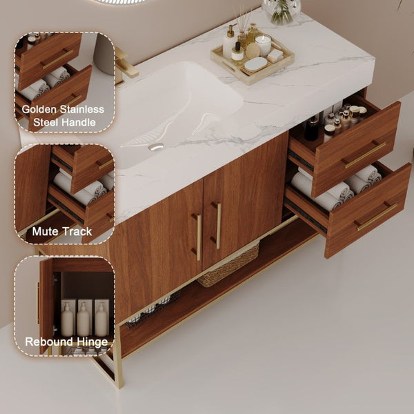 English Elm 36 Inch Freestanding Bathroom Vanity with Sintered Stone Top and Ceramic Basin Gold, Walnut, White W3136S00151