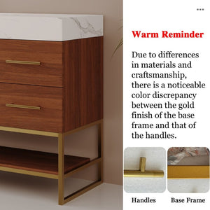 English Elm 36 Inch Freestanding Bathroom Vanity with Sintered Stone Top and Ceramic Basin Gold, Walnut, White W3136S00151