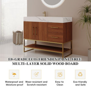 English Elm 36 Inch Freestanding Bathroom Vanity with Sintered Stone Top and Ceramic Basin Gold, Walnut, White W3136S00151