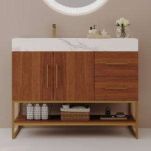 English Elm 36 Inch Freestanding Bathroom Vanity with Sintered Stone Top and Ceramic Basin Gold, Walnut, White W3136S00151
