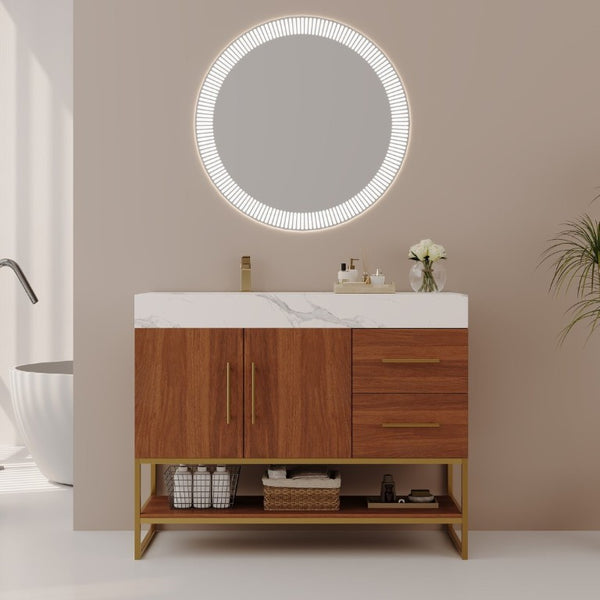 English Elm 36 Inch Freestanding Bathroom Vanity with Sintered Stone Top and Ceramic Basin Gold, Walnut, White W3136S00151