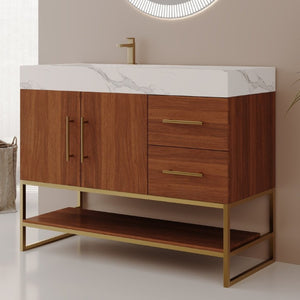 English Elm 36 Inch Freestanding Bathroom Vanity with Sintered Stone Top and Ceramic Basin Gold, Walnut, White W3136S00151