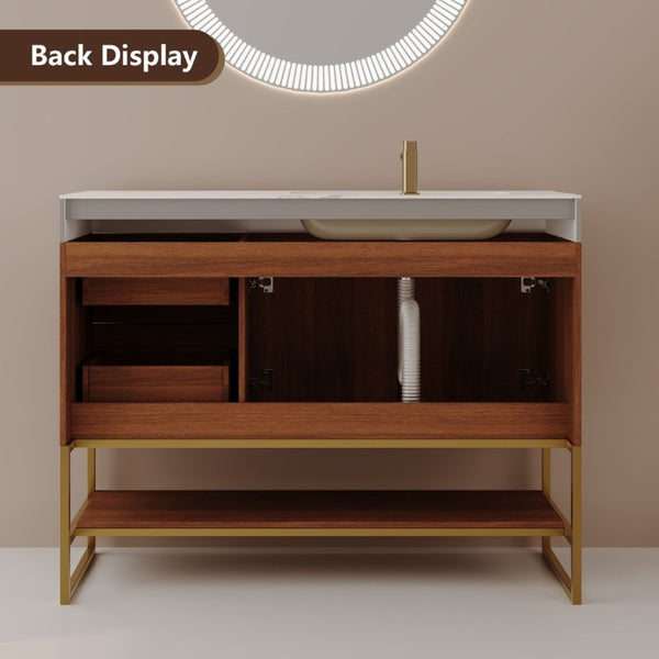 English Elm 36 Inch Freestanding Bathroom Vanity with Sintered Stone Top and Ceramic Basin Gold, Walnut, White W3136S00151