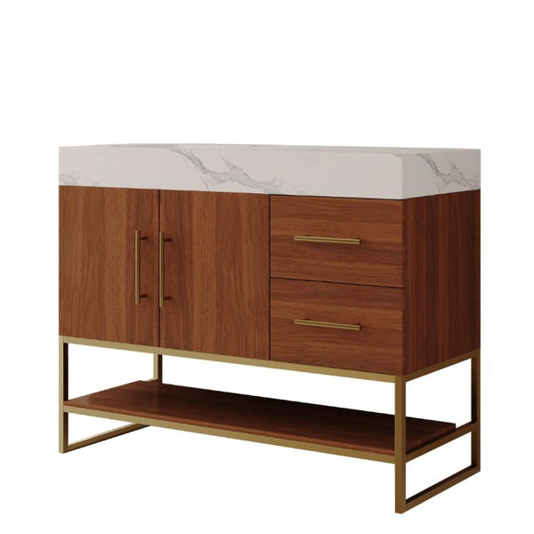 English Elm 36 Inch Freestanding Bathroom Vanity with Sintered Stone Top and Ceramic Basin Gold, Walnut, White W3136S00151