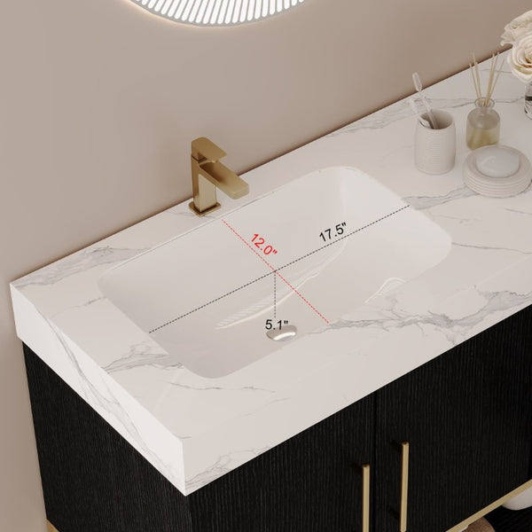 English Elm 36 Inch Freestanding Bathroom Vanity with Sintered Stone Top and Ceramic Basin Black, Gold, White W3136S00152