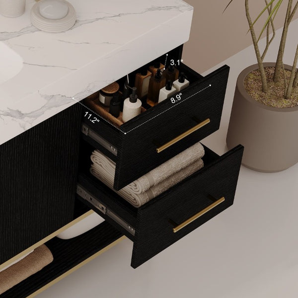 English Elm 36 Inch Freestanding Bathroom Vanity with Sintered Stone Top and Ceramic Basin Black, Gold, White W3136S00152