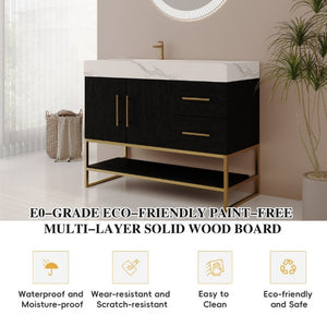 English Elm 36 Inch Freestanding Bathroom Vanity with Sintered Stone Top and Ceramic Basin Black, Gold, White W3136S00152