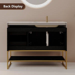 English Elm 36 Inch Freestanding Bathroom Vanity with Sintered Stone Top and Ceramic Basin Black, Gold, White W3136S00152