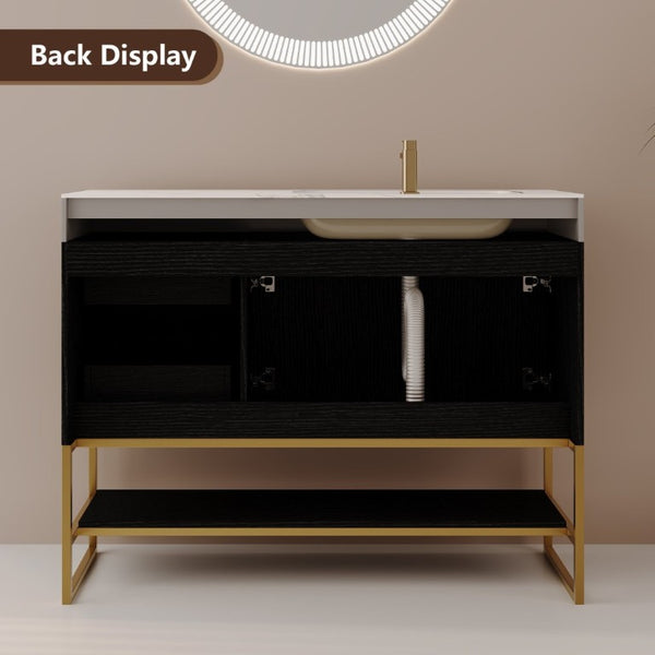 English Elm 36 Inch Freestanding Bathroom Vanity with Sintered Stone Top and Ceramic Basin Black, Gold, White W3136S00152