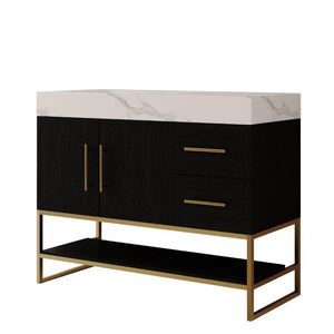 English Elm 36 Inch Freestanding Bathroom Vanity with Sintered Stone Top and Ceramic Basin Black, Gold, White W3136S00152